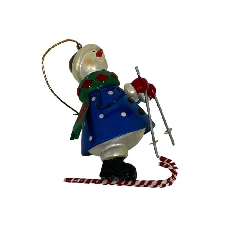 Metal Skiing Snowman Ornament, Blue 3